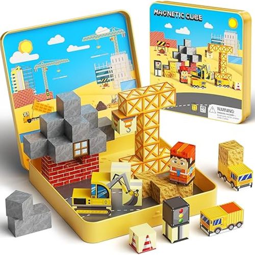 49PCS Mini Magnetic Building Blocks for Kids Ages 3-8 | STEM Educational Travel Toys with Portable Iron Storage Box | Construction Learning Gift for Toddlers, Boys & Girls