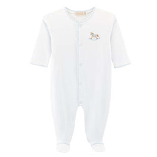 Cute Rocking Horse Embroidered Bib with Crochet Trim – Pink & Blue Avenue