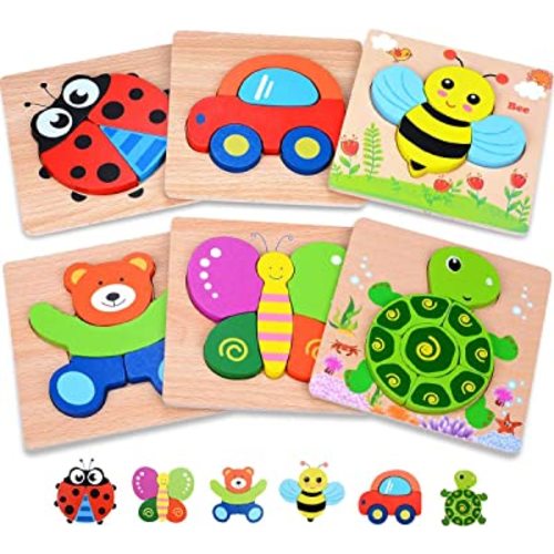 MAGIFIRE Wooden Puzzles for Toddlers 1-3 - 6-Pack - Holiday Set & Animal Puzzle Gift - Chunky Pieces for Motor Skills - Animal & Vehicle Shapes & Eco-Friendly Toddler Toys