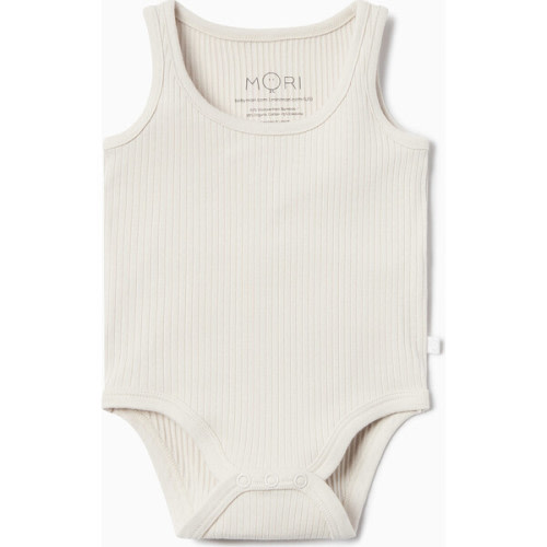 Ribbed Sleeveless Bodysuit, Ecru - MORI | Maisonette