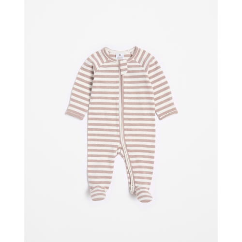 Baby Organic Cotton Print Zip Coverall - Brown Stripe