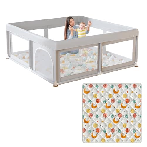 Hiaksedt Baby Playpen with Mat Small Playpen for Babies and Toddlers 50 x 50 inch Baby Fence Playards