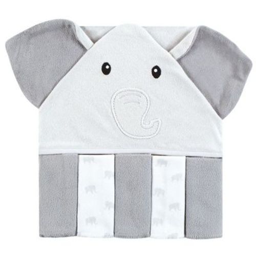 Hudson Baby Unisex Baby Hooded Towel And Five Washcloths, Gray Elephants, One Size