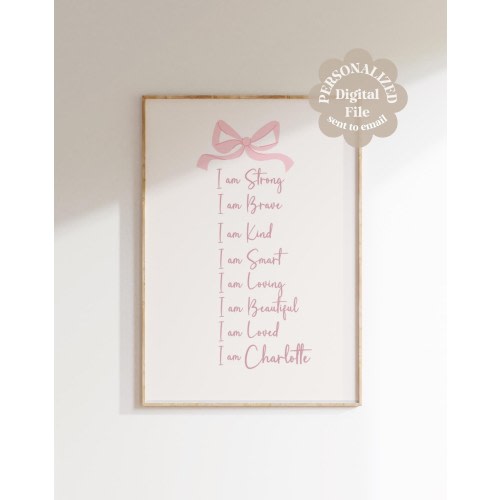 Nursery Wall Art Girl Room Decor Prints With Bow Nursery Prints Girl Affirmation Wall Decor Coquette Trendy Wall Decor Baby Girl Nursery Bow