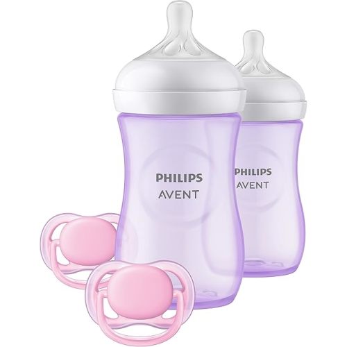 Philips AVENT Natural Baby Bottle with Natural Response Nipple, Purple Baby Gift Set, SCD837/01