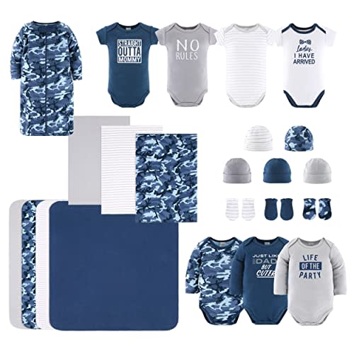 The Peanutshell Newborn Boy Clothes & Baby Layette Set, 0-24 Month Sizes, New Born Baby Boy Gifts, 23 Piece, Blue Camo (Blue, White, Grey