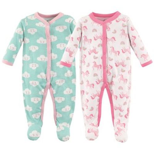 Luvable Friends Baby Girl Cotton Snap Sleep and Play 2pk, Unicorns, 6-9 Months
