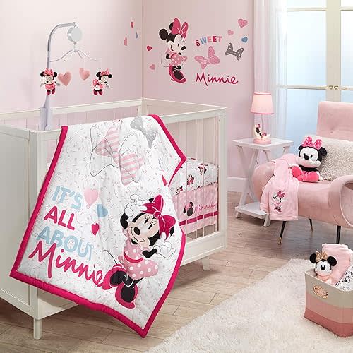 Lambs & Ivy Disney Baby Minnie Mouse Love 3-Piece Pink Nursery Crib Bedding Set