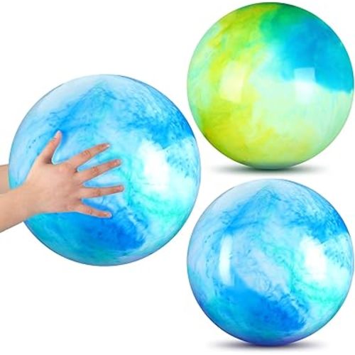 Deekin 2 Pcs 15 Inch 18 Inch Marbleized Bouncy Balls Large Hedstrom Ball Inflatable Rubber Playground Sensory Toys for Outdoor School Water(15 Inches,Blue and Green)