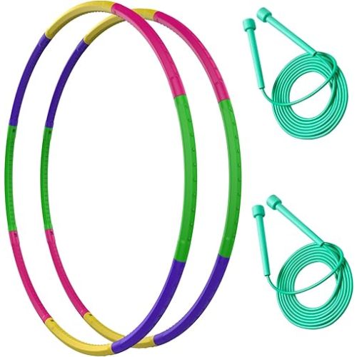 2 Pack Toy Color Hoop and Jump Rope for Kids,Detachable & Size Adjustable Plastic Colourful Exercise Hoop for Boys and Girls Party Games, Gymnastics, Dog Agility Equipment, Christmas Wreath.