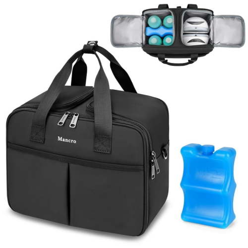 Mancro 6x9oz Breastmilk Cooler Bag w/Ice Pack, Insulated Nursing/Daycare, Black