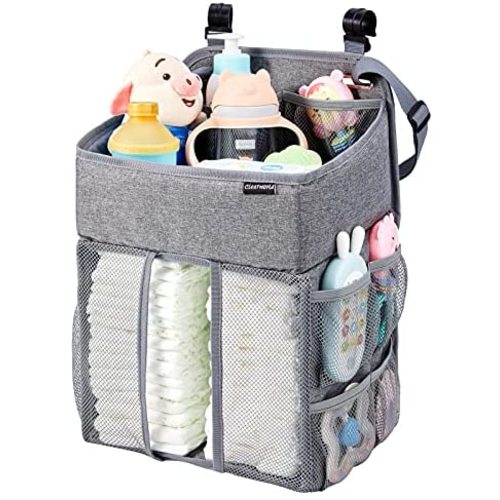 Hanging Diaper Caddy Organizer,Diaper Stacker and Crib Organizer,Upgrade Thicken Nursery Organizer for Changing Table, Crib, Wall & Bassinet, Baby Essentials Storage (Gray)