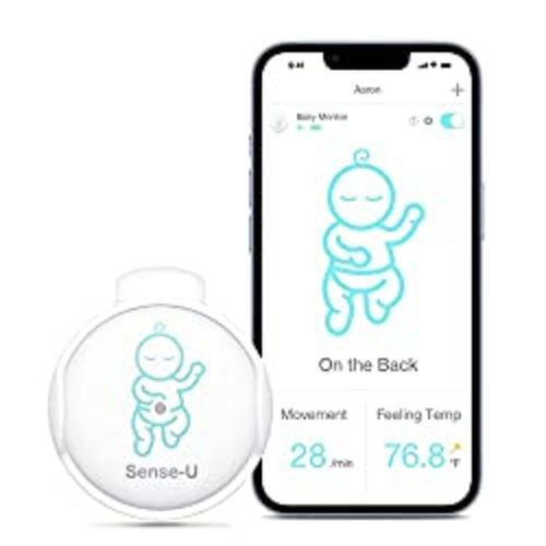 Sense-U Smart Baby Monitor with Real-time Notifications of No Abdominal Movement, Rollover, High/Low Feeling Temperatures, on Smartphone, Green