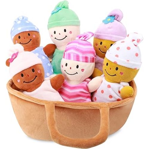 Basket Plush Baby Dolls Soft Multicultural Sensory Babies Toy Set 6 Piece Interchangeable Clothes Stuffed Plush Figures for All Ages Gift
