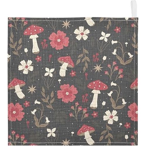 Mushroom Flowers 100% Cotton Soft and Absorbent Terry 11.8" x 11.8" Wash Cloths Wipes for Face Hand Body Burp Rag with Sensitive Skin for Newborns Infants Toddlers