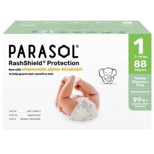Parasol Chlorine-Free Diapers with RashShield Protection - Size 1 - 88ct