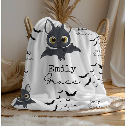 Cute Bat Blanket, Halloween Blanket Gift for Kids, Bat Baby Blanket, Custom name Halloween Blanket, Cute Bats Gift for Bat Lover,Bats Throw