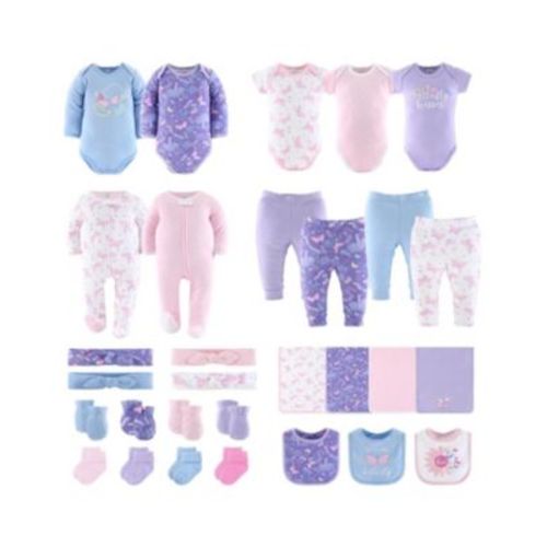 Baby Girls Layette Gift Set for Girls, Purple Pink Butterfly, 30 Essential Pieces