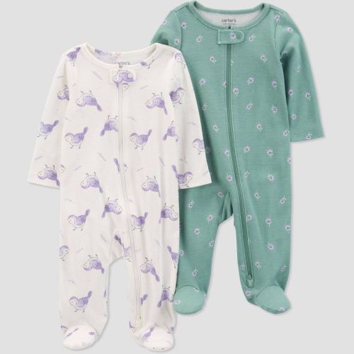 Carter's Just One You® Baby Girls' 2pk Printed Sleep N' Play - Green/purple 9m