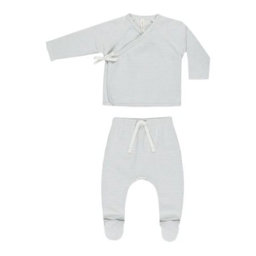 Quincy Mae - Double-breasted T-shirt and Feet Pants set - Grey blue | Smallable