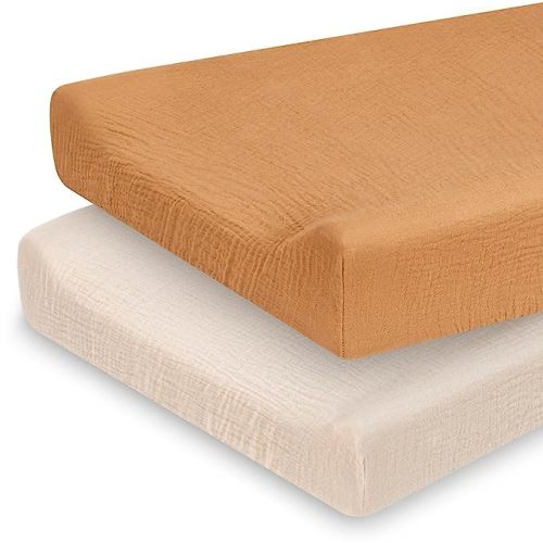 Muslin Changing Pad Cover - Retro Yellow & Beige