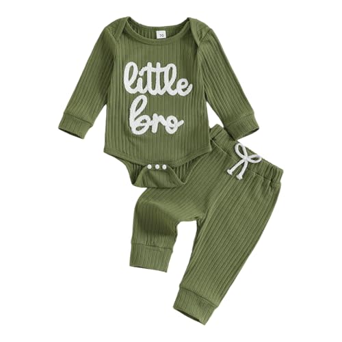 Tsnbre Baby Boy Clothes Little Brother Embroidery Ribbed Long Sleeve Romper Pants Set Newborn Fall Winter Outfits