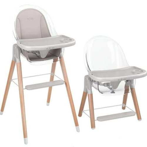 Children of Design 6-in-1 Classic High Chair with Cushion for Babies and Toddlers Non-Reclinable Wooden Booster Seat with Tray for 6 Months to 6 Years Old, Gray