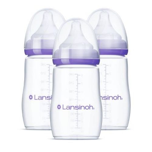 Lansinoh Baby Bottles for Feeding Babies, with Medium Flow Nipples (Size 3M) – 8oz/3pk