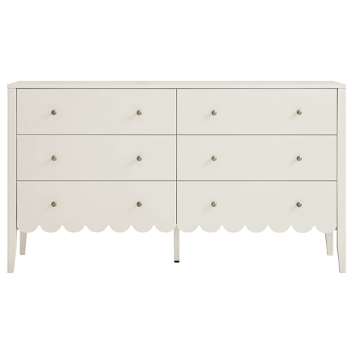 Henley Scalloped Edge 6 Drawer Wide Dresser, Light Sand