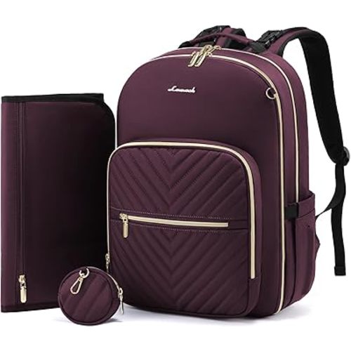 LOVEVOOK Diaper Bag Backpack, Quilted Baby Bag with Changing Pad & Pacifier Holder, Waterproof Travel Diaper Bags for Baby Boys Girls, Stylish and Large Capacity,Dark Purple