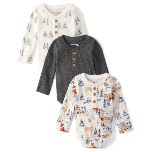 Baby Boys Forest Henley Bodysuit 3-Pack - Multi