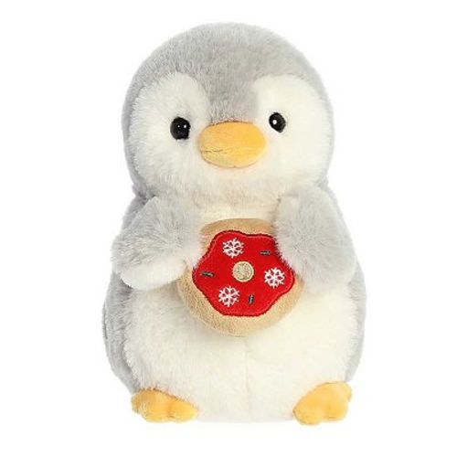 Aurora Small Grey PomPom Penguin 8" Holiday Donut Festive Stuffed Animal
