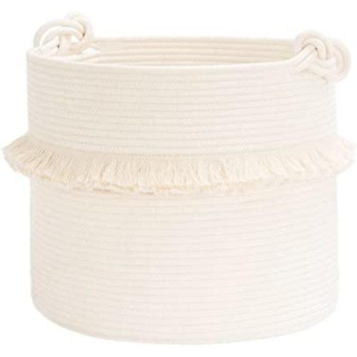 CherryNow Large Woven Storage Baskets – 16'' x 13'' Cotton Rope Decorative Hamper for Nursery, Toys, Blankets, and Laundry, Cute Tassel Nursery Decor - Home Storage Container Off-white