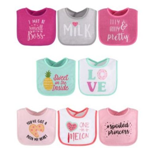 Cotton Feeding Baby Bib, 8pk Girls