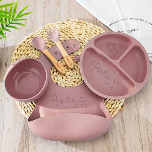 Personalized Silicone Weaning Set,Baby Feeding Set With Name,Weaning Set For Toddler Baby Kids,Custom Baby Plate,Baby Shower Gift,Baby Gift