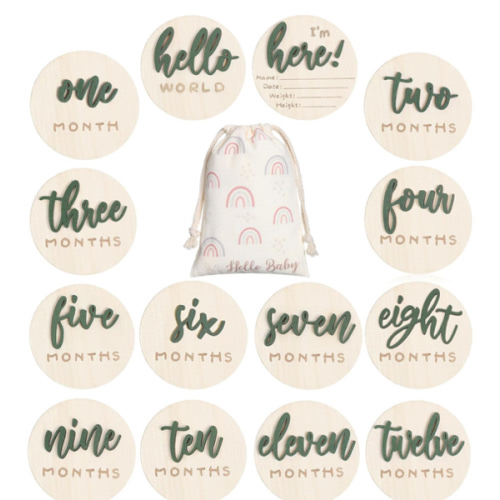 3D Baby Monthly Milestone Card Signs Baby Announcement Sign 7 Pack Double Sided Hello World Newborn Signs Wooden Circles Discs for Welcome Newborn Shower Boy Girl Photo Props(Green)