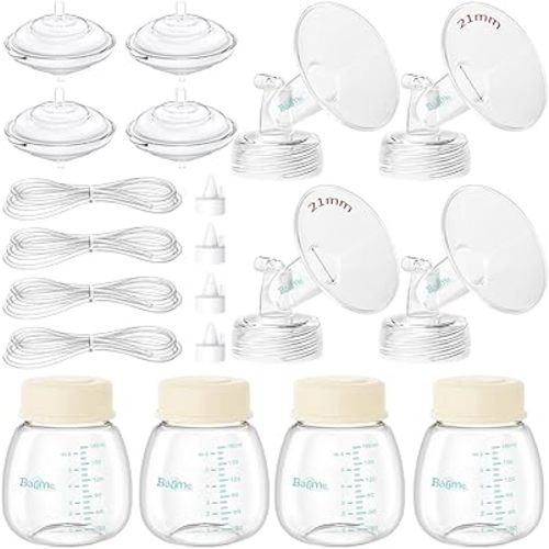 Breast Pump Parts Compatible with Spectra S1/S2/9 Plus, Not Original Accessories, 4 Set Replacements Include 21mm Flanges, Valves, Backflow Protectors (Duckbills Included), Tubings and Bottles