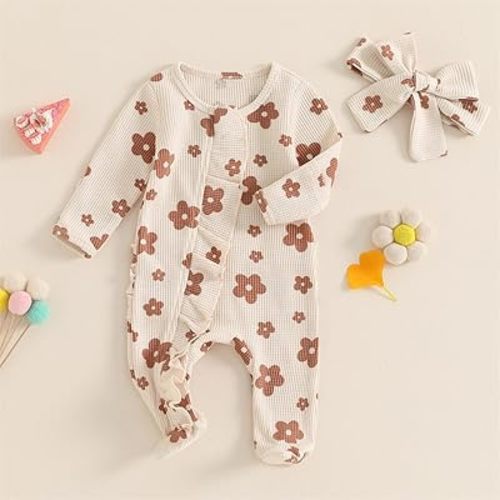 Amazon.com: Ayalinggo Newborn Baby Girl Fall Winter Outfits Clothes Knit Jumpsuit Ruffle Romper Newborn Coming Home Outfit for Baby Girl (Newborn,Flower Knit Cream): Clothing, Shoes & Jewelry