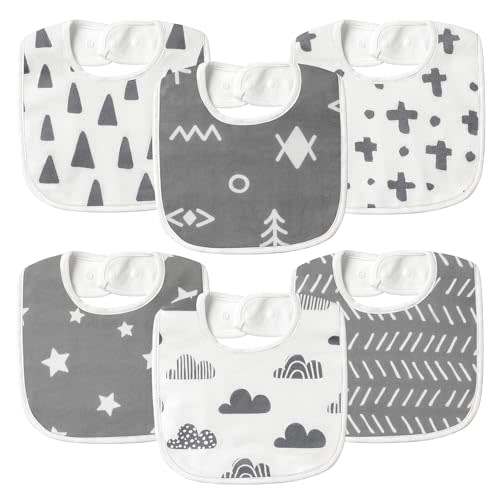 POIKSHARK 6 Pack Organic Baby Bibs for Unisex Boys Girls, Teething Baby Bib, Soft Cotton Baby Drool Bibs