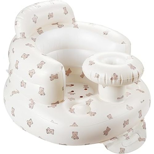 QMVESS Inflatable Baby Seat with Tray, Fully Supportive Infant Floor Seat, Baby Chairs for Entertaining, Built in Air Pump Blow Up, Learning Sit-Up Seat for Infants 3 Months & Up (Bear)
