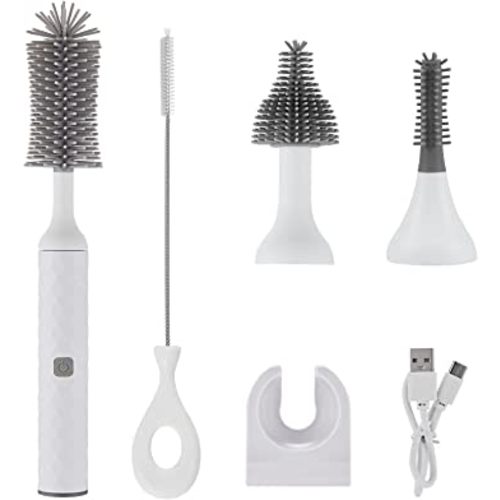 WHNL Electric Bottle Brush, 4 Piece Bottle Brush Set with Baby Bottle Brush Cleaner, Nipple Brush, Pacifier Cleaner, Straw Cleaner Brush, Gifts for Newborns and Mothers, White