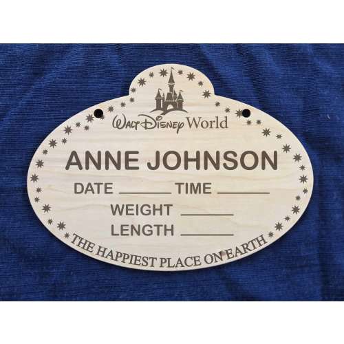 Custom Disney Baby Announcement Sign, Disney World or Disneyland Cast Member Badge Baby Sign, Baby Name With Birth Stats, Sign for Hospital