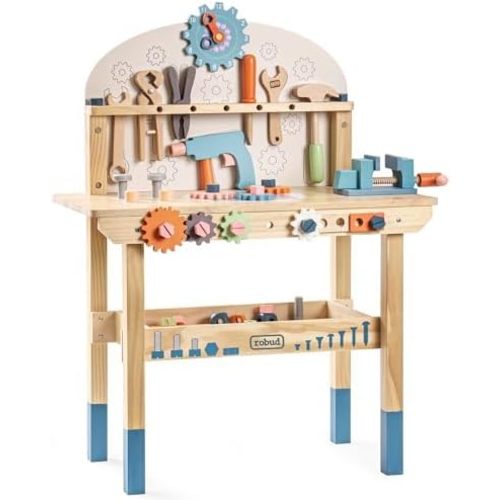 ROBUD Large Wooden Play Tool Workbench Set for Kids Toddlers, Construction Workshop Tool Bench Toys Gift, Multicolor