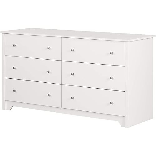 South Shore Vito Double Dresser, 19.5" D x 59.1" W x 31.3" H (6 Drawers), Pure White