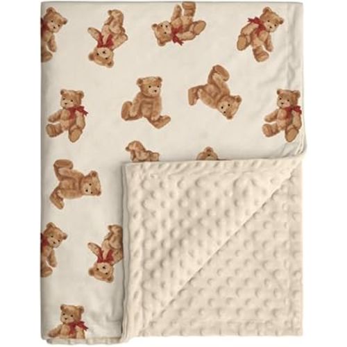 Bear Minky Baby Blanket, Ultra Soft Cozy Nursery Blanket for Unisex Boys Girls, Fluffy Toddler Infant Newborn Warm Nursery Bed Blankets for Crib Stroller or Carseat, 30”×40”, Beige
