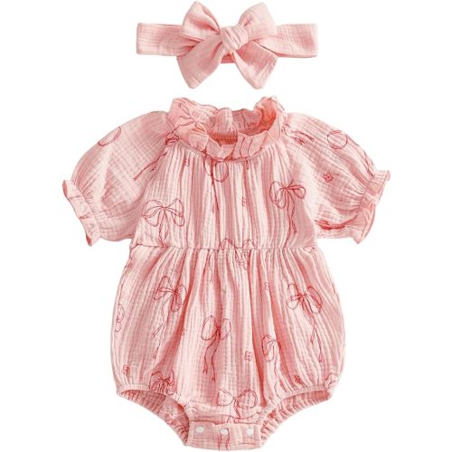 Twopumpkin Newborn Infant Baby Girl Summer Clothes Bow Floral Bubble Romper Frilly Onesie Cute Toddler Outfits For Girls