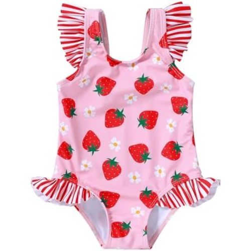 Tiny Cutey™ | Sleeveless Ruffled Strawberry Print One-Piece
