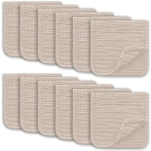 Muslin Burp Cloths Large 100% Cotton Hand Washcloths for Boys & Girls, Baby Essentials Extra Absorbent and Soft Burping Rags for Newborn Registry (Brown, 12-Pack, 20" X10")