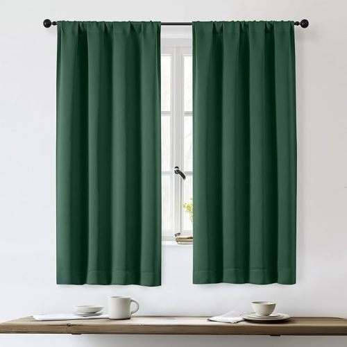 OWENIE Sally Ever Green Blackout Curtains for Bedroom Living Room 63 Inch Length 2 Panels Set, Thermal Insulated Energy Saving Rod Pocket Window Treatment Drapes, W40 x L63 Inch, Ever Green