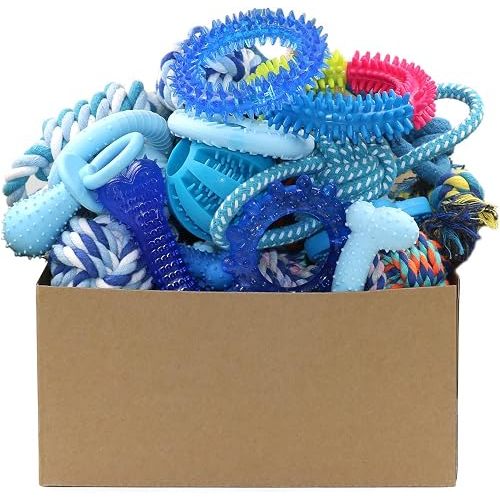 Beiker 20 Pack Puppy Chew Toys - Blue Dog Teething Toys for Puppies, Puppy Teething Rings and Ropes, Rubber Toy Bundle for Small Dogs, Cute Interactive Dog Balls for Small Breed